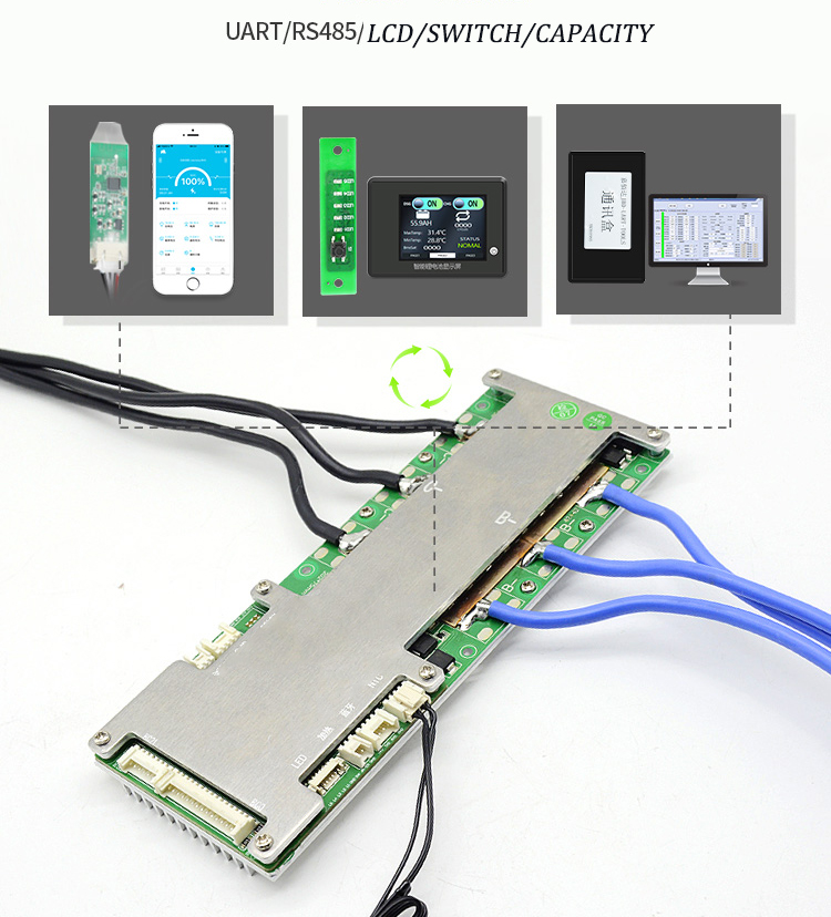 6S-21S 80A 150A 200A smart solution smart bms pcm with android Bluetooth app UART bms wi software (APP) monitor      