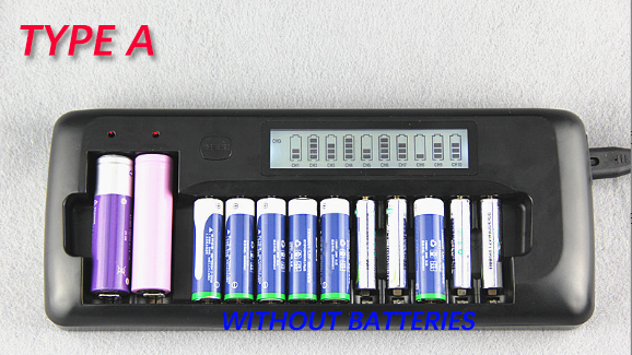 10 Slots LCD Screen Display Intelligent Rapid Battery Charger for AA AAA Ni-MH Ni-Cd 18650 Li9V