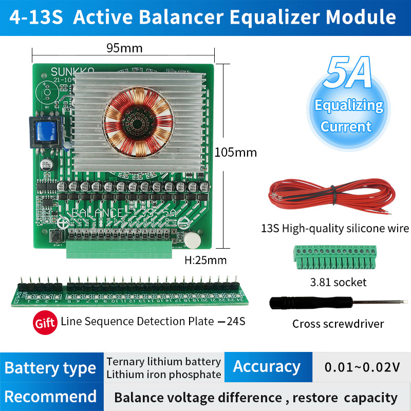 4S- 13S 5A DIY Lifepo4 li-ion Active Balancer full charge balance discharge balancing board 