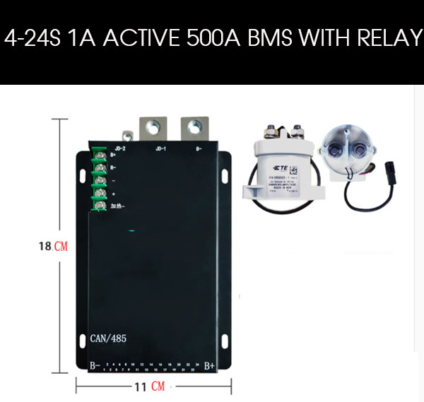 2-24S Active 1A Smart 500A BMS with Relay For Electric Vehicles 